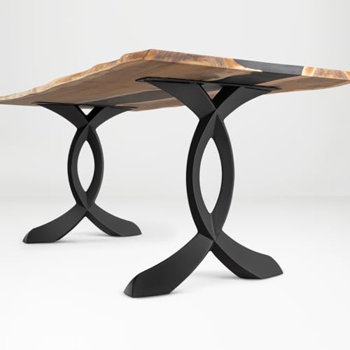 Flowyline 28' H 418 Curva Handcrafted Black Metal Table Legs and Bases for Dining Tables | Steel Desk Legs | Rust-Resistant, Adjustable Furniture Legs for Bench DIY Mid-Century Modern Indoor/Outdoor