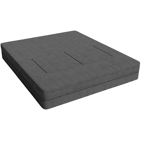 Image of Rosebell | 5x6 Feet C-Type Sofa Cum Bed | Jute Fabric with Washable Cover | Foldable Sofa Two Seater with Pouffe for Living Room & Office | Grey