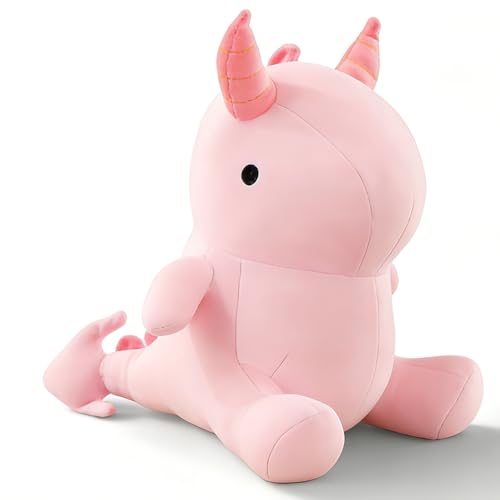 Peluche de dinosaurio con cuernos – 30 cm Dino Cojín de peluche Kawaii, peluche de dinosaurio, regalo para niñas, niños, novia, día de San Valentín (rosa)