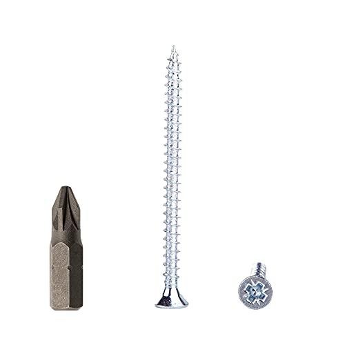 Confezione di 50 viti per legno in acciaio zincato da 4,0 x 60 mm, per truciolato, universali Pozidriv, PZ completamente filettate, a testa svasata (50, 4,0 x 60 mm)