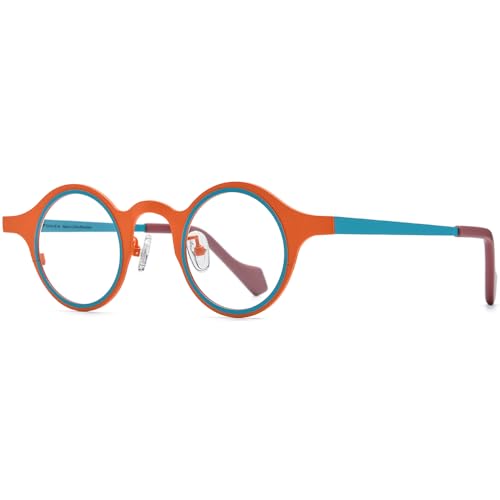 Image of FONEX Colorful Pure Titanium Glasses Frame Women Retro Round Eyeglasses