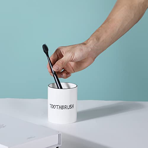 Ceramic Toothbrush Holder For Bathroom Vanity And Countertop, Farmhouse Brushing Holder Easy Cleaning And Multi-Functional Storage (White) #TOP3