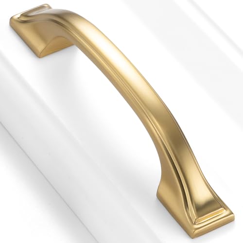 BEROSSA 10 Pack Brushed Gold Cabinet Pulls 3 Inch Gold Cabinet Handles Gold Hardware for Kitchen Cabinets 8222 Drawers Bedroom Dresser Bathroom Vanity Cupboard