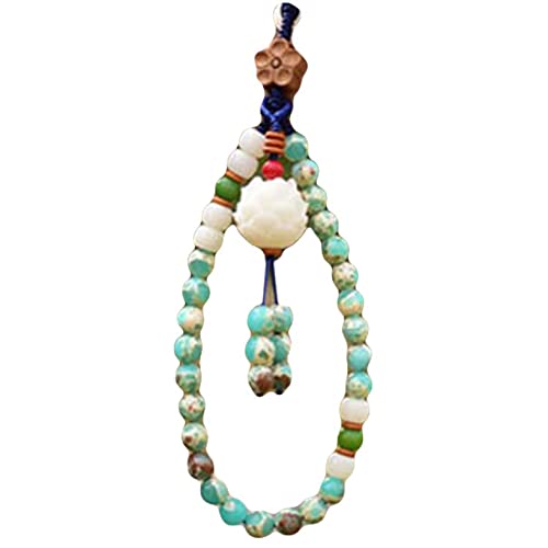 Bodhi Jade Phone Charm Natural Green White Stone Lotus Beaded Phone Lanyard Flower Strap Phone Accessory Unisex Ornaments #TOP6