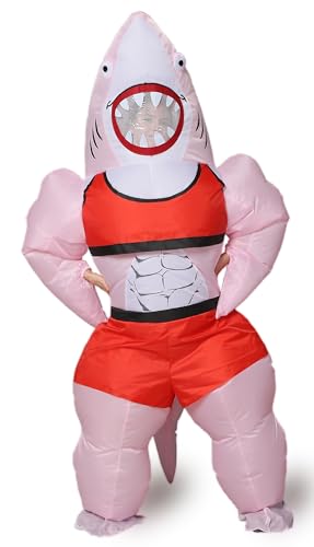 Goprime Inflatable Shark Costume,Funny Blow Up Animal Suit For Halloween,Theme Party,One Size Fits Most Adults (Pink)