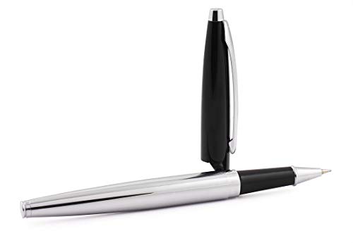 Image of amazon basics Ballpoint Pen with Case for Office and Gifting (Black and Silver Body, Blue Ink)