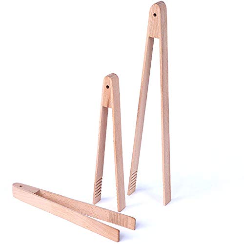 Onwon 3 Packs Wood Toaster Tongs - Natural Non-Toxic Wooden Kitchen Tongs For Cooking & Holding Food, Flipping Meat, Grabbing Toast Bacon Muffin Bagel Bread And More, 12.6" & 12" & 8 Inches #TOP26