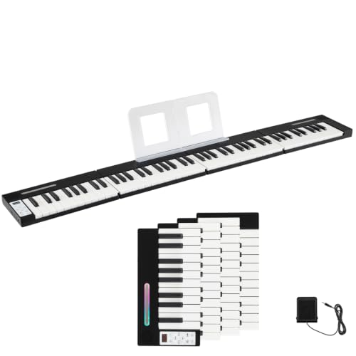 COSTWAY 88 Keys Keyboard Piano,Magnetic Digital Piano with Wireless (Black) | MIDI, Sustain Pedal, Music Stand, Rechargeable Battery, 4PCS Portable Folding Full Size Electric Piano for Beginners Adults