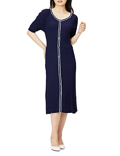 [プロポーションボディドレッシング] ビジネスカジュアルドレス ダイヤネックバイカラーナローマーメイドニットワンピース レディース ネイビー M