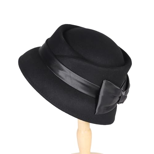 Sombrero vintage de lana para mujer con lazo de raso miniatura 5