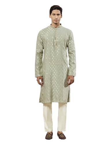 Kurta pyjama homme soie mélangée verte XL fini les vêtements traditionnels inconfortables