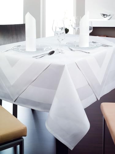 texpot Mantel de damasco 90 x 90 cm, color blanco con borde de atlas, lavable a 95 °C, 100% algodón