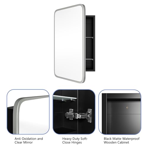 Image of Medicine Cabinet with Brushed Nickel Metal Frame Mirror, Overall 16.5 inchx24 inch