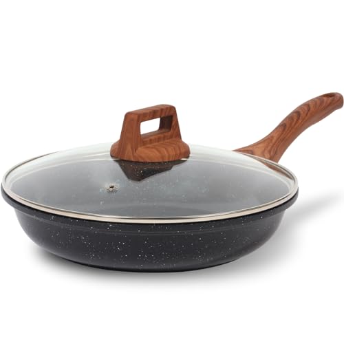 ESLITE LIFE Nonstick Ceramic Frying Pan Skillet with Lid, Non-Toxic Egg Omelette Kitchen Cooking Pans Compatible with All Stovetops (Gas, Electric & Induction), PTFE & PFOA Free (Black, 8" w/Lid) by ESLITE LIFE - Used condition - CA$19.77