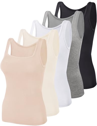 Image of BQTQ 5 Pack Women's Tank Tops Square Neck Sleeveless Ladies Tank Top Undershirts