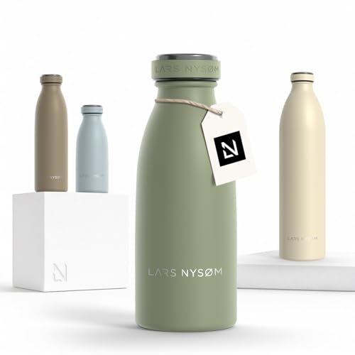 Image of LARS NYSOM Stainless Steel Insulated Water Bottle 12oz 17oz 25oz 34oz 51oz | Insulated Thermo Flask for Hot and Cold Beverages | Leakproof Drinking Bottle (Sage Green, 11.9oz)