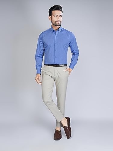 Image of Sorted Full Sleeve Formal Shirt for Men with Button-Down Collar | 100% Egyptian Giza Cotton | Solid Shirts for Men | Office Wear | Plain Weave | Slim Fit