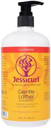Jessicurl, Gentle Lather Shampoo, No Fragrance Added, 32 Fl oz. Cleansing Curly Hair Shampoo, Vegan, Sulfate Free Shampoo
