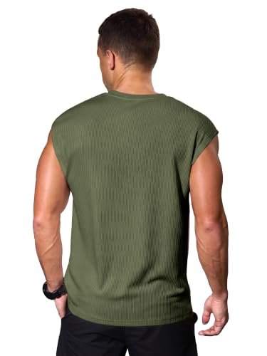 Comdecevis Men's Casual V-Neck Ribbed Knit Sleeveless Tee Shirts L Green — view 2
