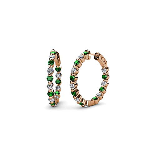 Classic 1.56Ct Tw Round Cut Created Emerald & Cubic Zirconia Inside-Out Party Wear Hoop Earrings For Womens 14K Rose Gold Over.925 Sterling Sliver #TOP11