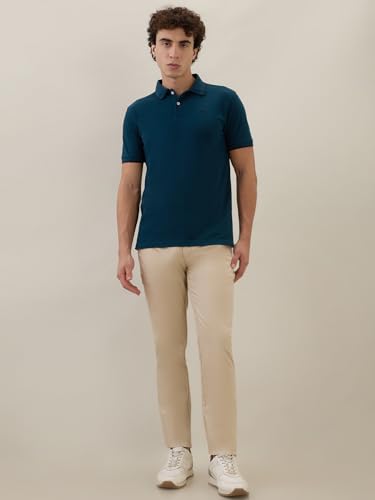 Image of Park Avenue Men Slim Fit Solid Pattern Cotton Polyester Blend Half Sleeve Polo Neck Casual T-Shirt