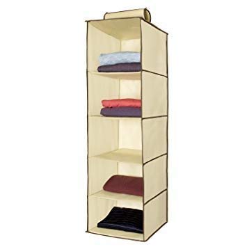 SHREYAGN Cloth Hanging Organizer 5 Layer Shelf Hanging Storage Wardrobe, Zipped Closet Storage Organizer 5 Layer, Non-Woven Fabric, Polyester, 30 X 30 X 100 cms (Multi-Colour)