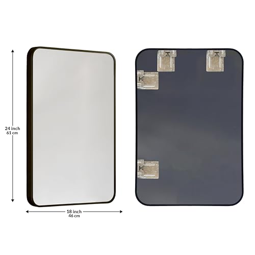 Image of Art Street Rectangular Decorative Wall Mirror with Aluminum Metal Frame Gold | Rounded Rectangular Vanity Mirror for Makeup, Bedroom, Drawing Room, Bathroom Wash Basin (Gold, 46x61 cm)