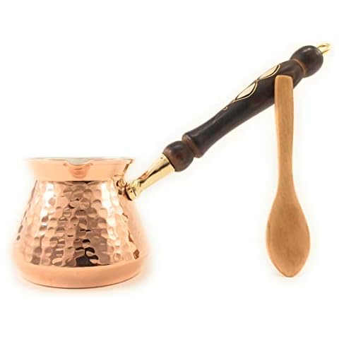 ACC Series (Medium-13 fl oz) - Hand Hammered Turkish Greek Arabic Armenian Copper Coffee Pot, Heavy Duty Stovetop Coffee Maker Cezve Jazzve Jazva Jezve Ibrik Briki Cover