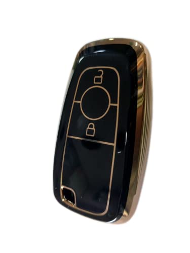 Image of TPU Car Key Cover Black & Golden Compatible for Ford Endeavour, Ecosport, Figo, Aspire, Freestyle (Ford, 2 Button Push Smart Key)