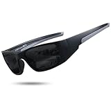LYZOIT Polarized Sports Sunglasses for Men Women Wrap Around Unbreakable Frame Super Dark Black Lens Sensitive Eyes UV400 Protection Matte Black