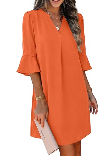 RUMIA Summer Dresses for Women 2025 Casual Wedding Guest Dress V Neck Orange M