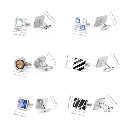 Image of Wynameleri Mens Cufflinks Set 12 Pairs, Black Cuff Links Pack of 12 for Men Silver and Gold, for Business, Wedding,Party Gift Pack in Case