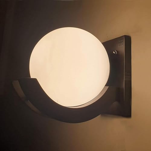Image of GreyWings Brown Wooden Wall Light with Frosted Glass Shade, Modern Wall Mounted Lamp for Bulb Not Included, (Brown & White) Pack of 4