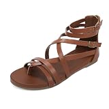 Luffymomo Women's Gladiator Strap Sandals,Brown,8