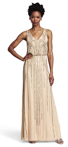 Adrianna Papell Women s Beaded V-Neck Blouson Gown, Taupe Pink, 2