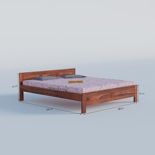 Image of Solid Sheesham Wood King Size Bed Without Storage | Double Bed Cot for Bedroom | Palang Double Bed for Home | Wooden Double cot for Living Room | Rosewood | Honey Finish
