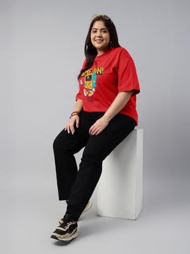 Image of JUNEBERRY 100% Pure Cotton Oversized Baggy Fit Cool Front Chest Graphic Printed Half Sleeve Plus Size T-Shirt for Women & Girls (Sizes: 2XL to 5XL)