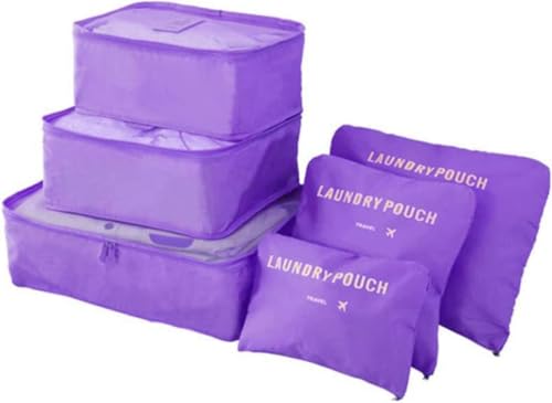 Image of Travel Organizer Pouch Set of 6, Space Saver Packing Cubes for Suitcase, Clothes, Underwear, Socks and Shoes (PURPLE)
