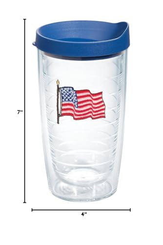 Tervis American Flag Insulated Tumbler with Emblem and Blue Lid, 16 oz - Tritan, Clear