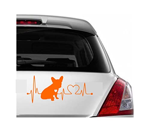 Image of Vinyl French Bulldog Heartbeat Glossy Car Glass Door Sticker 7 x 3 Inches Orange