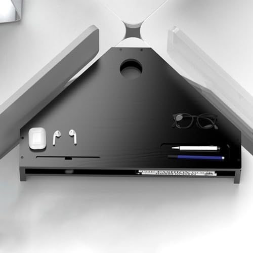 FBHFSUIEF Organizador de escritorio con 2 niveles madera for monitores, soporte esquina universal triangular for ranuras, organizador computadora negro