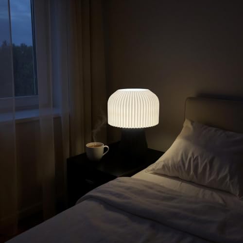 Image of Modern 3D Printed Table Lamp| Bedside Night Lamp | Warm Ambient Light for Bedroom, Living Room, Study Table & HomeDecor | Minimalist LED Desk Lamp for Cozy Lighting (Black)