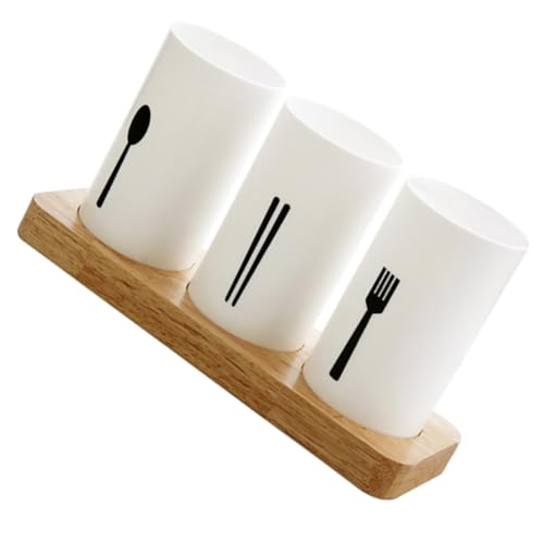 ELEOUTI 欧式 橡木底座箸立て 水切りカトラリースタンド ホーム用 食洗機対応 洗練されたデザインで乾燥促進 家や新築祝いに
