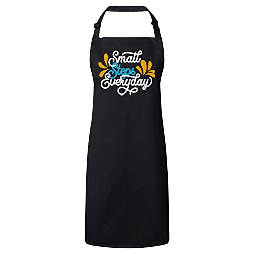 Tablier cuisine noir Small Steps Everyday en coton avec message motivationnel