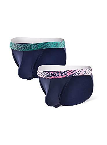 Separatec Lot de 2 slips super confortables en coton et sous-vêtements modal sans étiquettes avec séparation des boules S-XL, Bleu foncé et rose clair + bleu foncé et émeraude, XL Cover