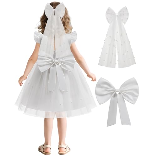 Girl Bowknot Flower Dresses with Headwear Ruffle Tulle Satin Party Birthday Bridesmaid Communion Pageant Prom Gown