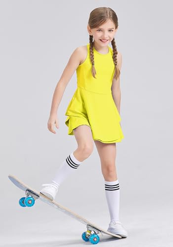 Kids Girls Tennis Golf Dress Outfit Sleeveless Dress with Shorts Pockets 2 Piece Sport Athletic Sets3