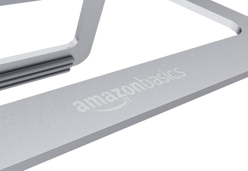 Image of Amazon Basics Aluminum Portable Foldable Height Adjustable Laptop Stand for Devices up to 13 inch, Silver