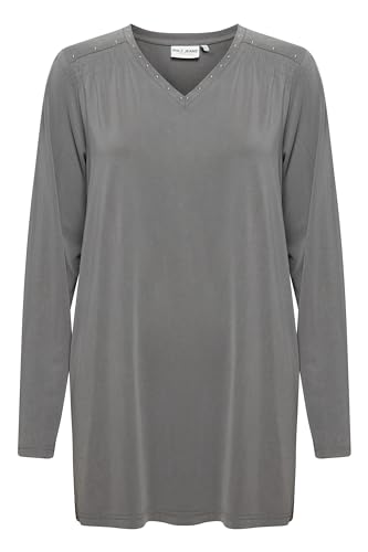 Pulz Jeans PZLIPPA Tunic Damen Tunikashirt Langarmbluse Bluse V-Ausschnitt 75% Modal, 25% Polyester Regular fit, Größe:M, Farbe:Castlerock (180201)