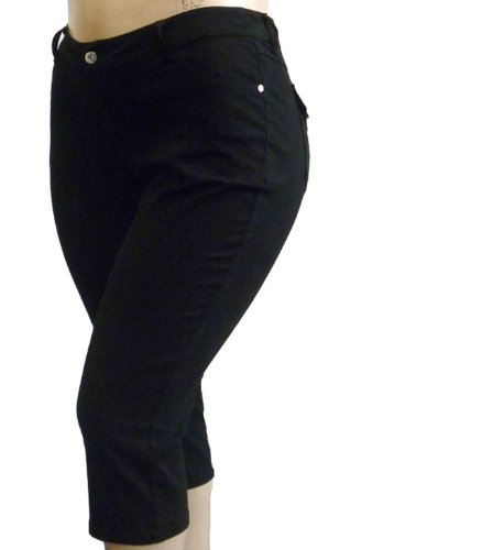 Womens Plus Size Stretchy Premium Twill Jeans Capri Pants Black #TOP2